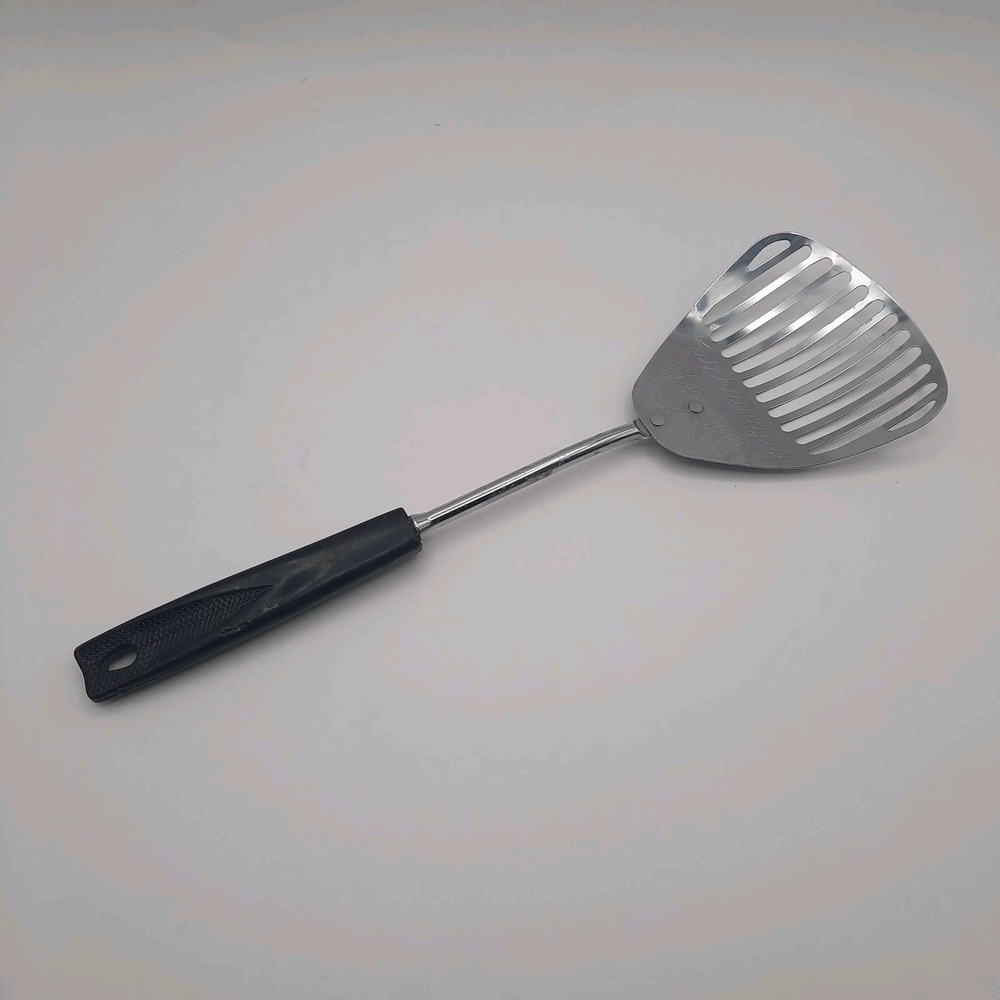 Vintage Ekco Kitchamajig Slotted Spoon Black Plastic Handle KItchen Tool 12"